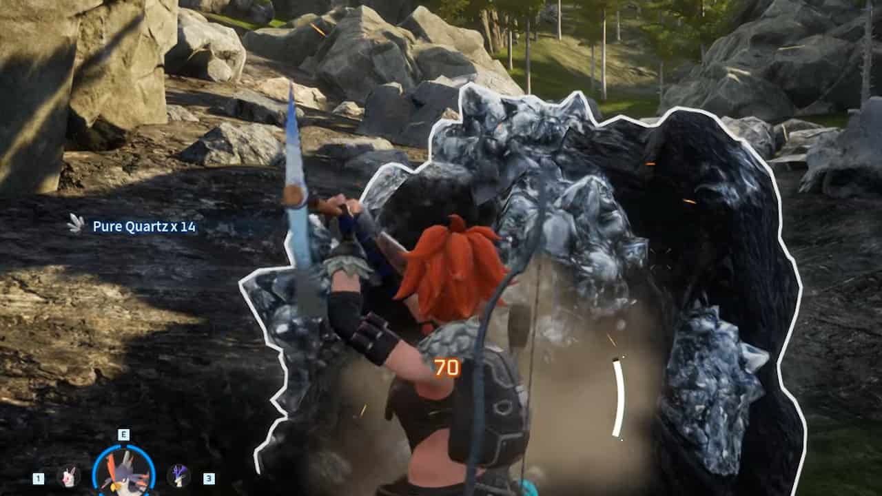 A player mining Quartz in Palworld