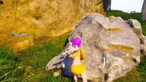 A player punches boulders in Palworld to get Stone.