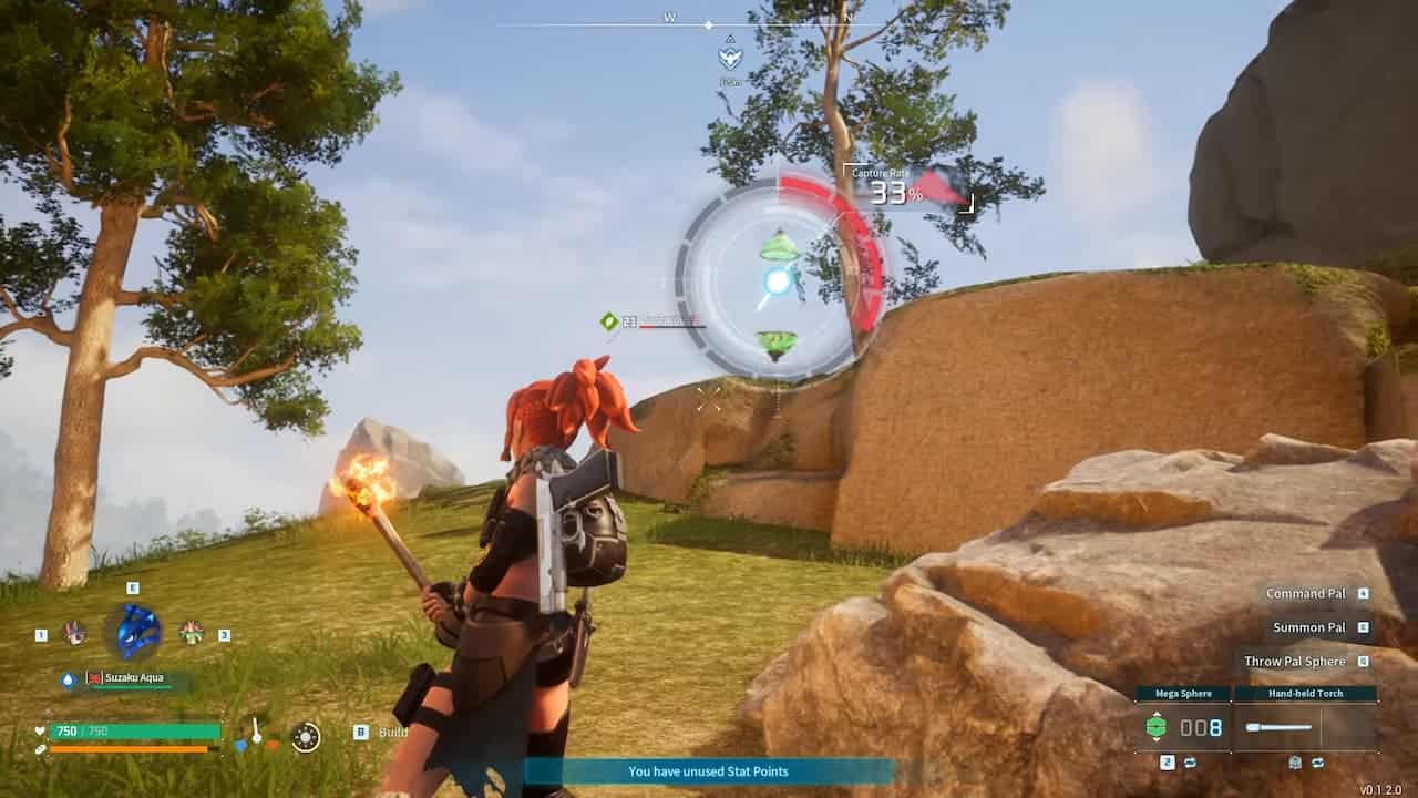 A player catching Beegarde in Palworld