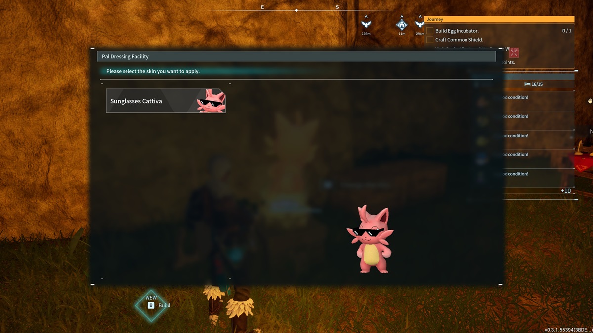 A player checks out the Cattiva skin at the Pal Dressing Facility in palworld.