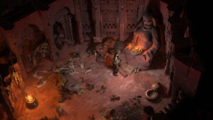 Image of the player character in front of a statue at a shrine in Path of Exile 2.