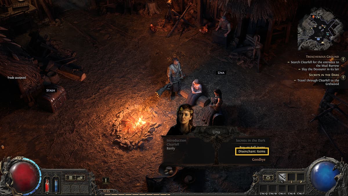 Image of the player interacting with Una in order to disenchant items in Path of Exile 2.