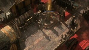 Image of the player character in front of The Hooded One in Act 2 hub of Path of Exile 2.
