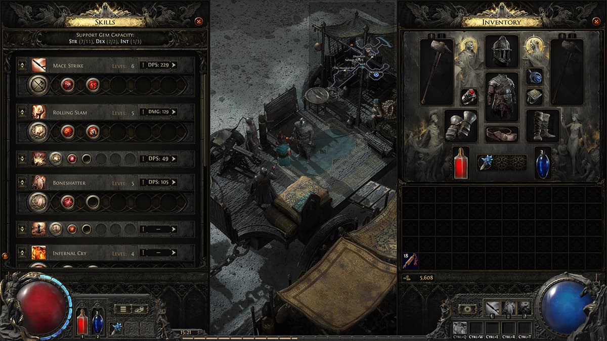 Image of the added support gems in the Skill panel of Path of Exile 2.