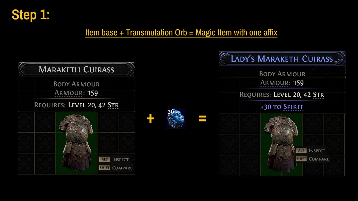 Image of the Step 1 of item crafting process in Path of Exile 2.
