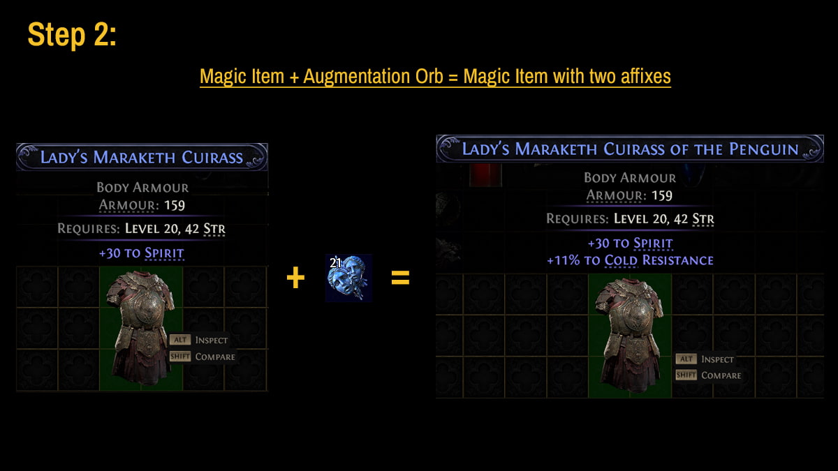 Image of the Step 2 of item crafting process in Path of Exile 2.