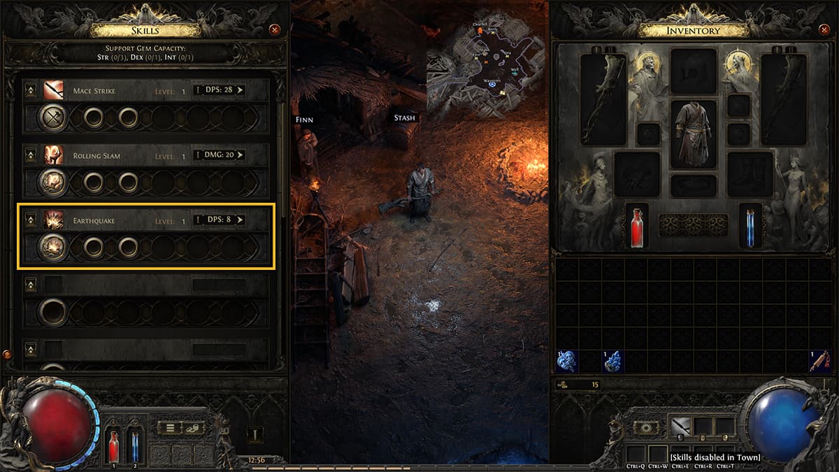 Image of the player's Path of Exile 2 Skill panel with a focus on the newly slotted skill gem.