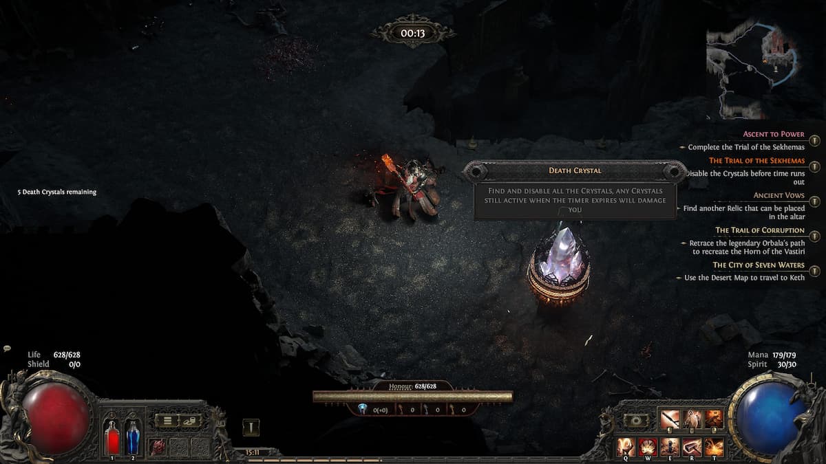 Image of the Death Crystal challenge in Trial of the Sekhemas in Path of Exile 2.