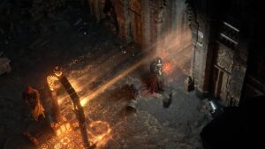 Image of the Warrior class character entering the Trial of the Sekhemas in Path of Exile 2.