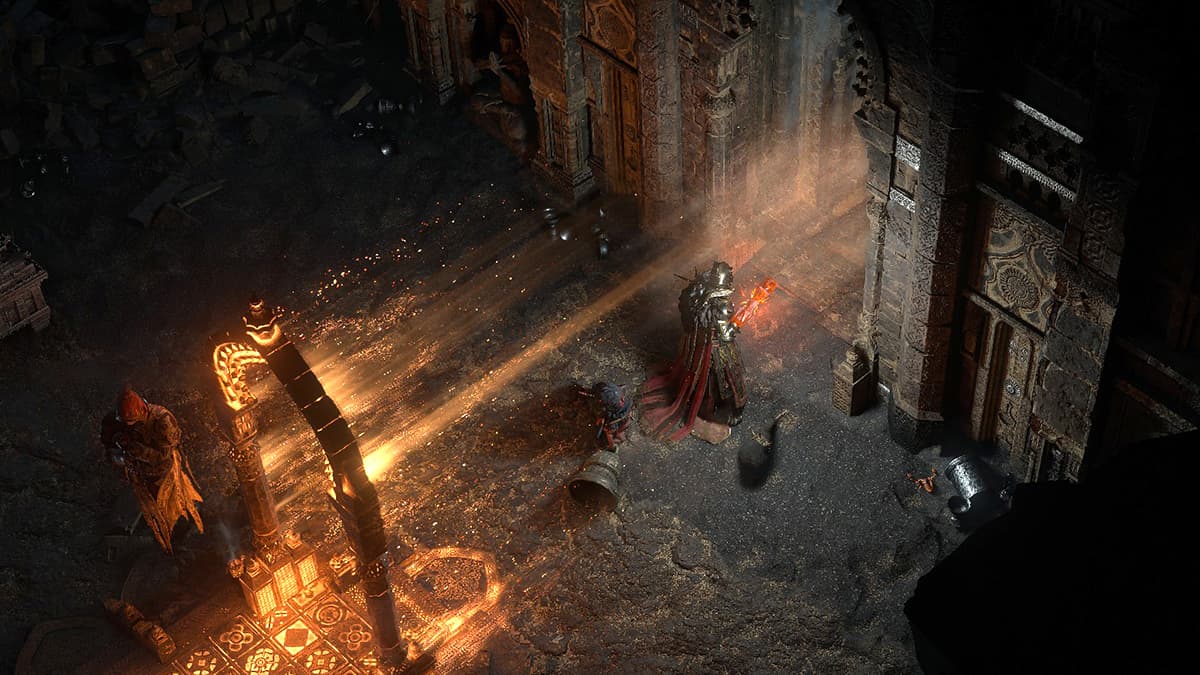 Image of the Warrior class character entering the Trial of the Sekhemas in Path of Exile 2.