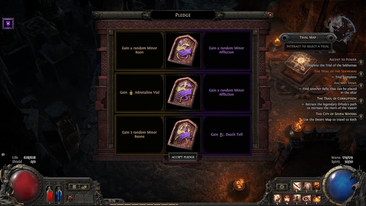 Image of the offered choices for the Pledge to Kochai reward in Path of Exile 2.
