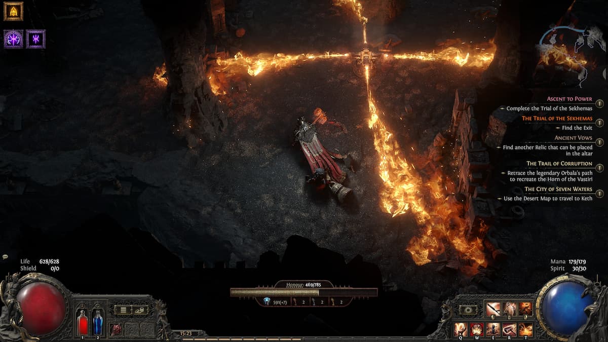 Image of the trap-filled challenge in Trial of the Sekhemas in Path of Exile 2.