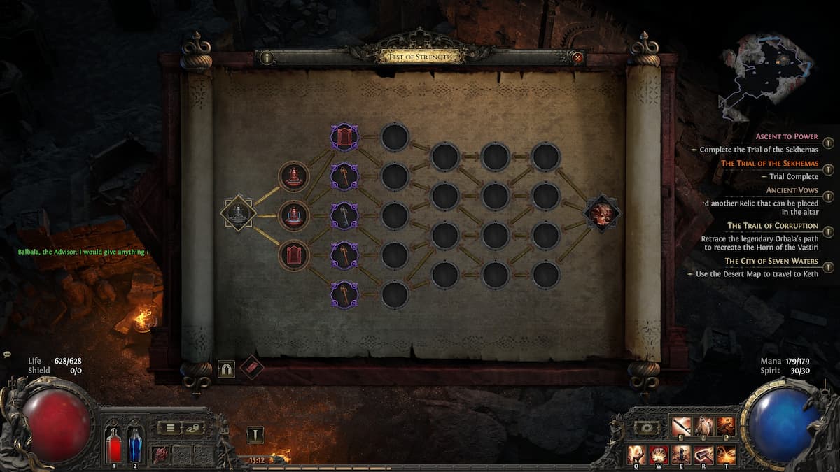 Image of the Trial Map for the Trial of the Sekhemas in Path of Exile 2.