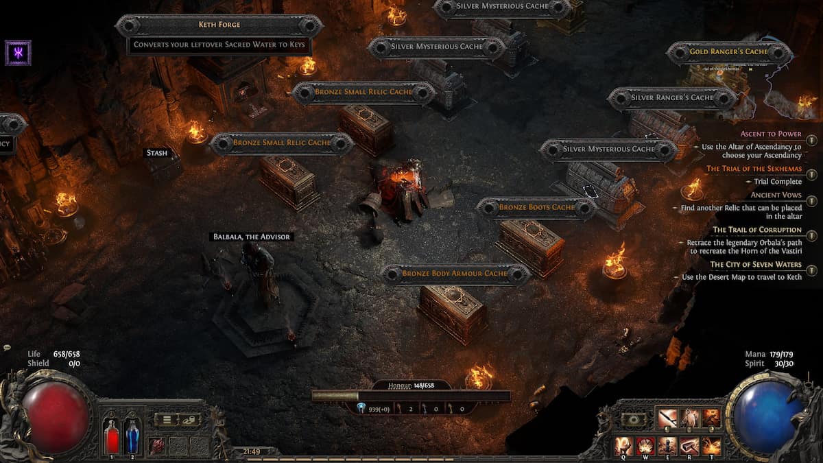 Image of the reward chests in the Trial of the Sekhemas reward room in Path of Exile 2.