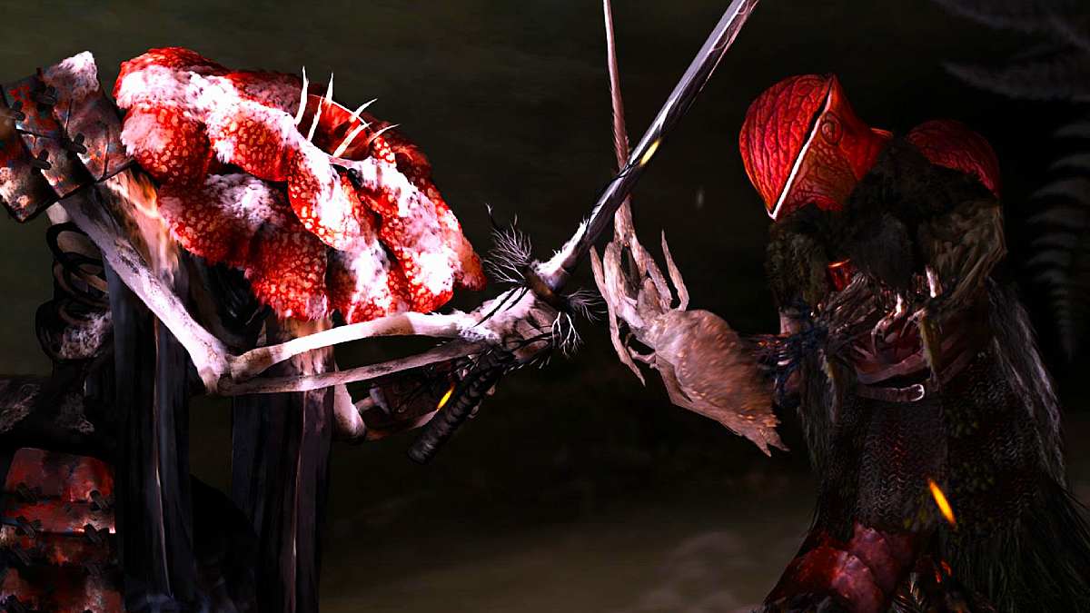 A Perennial Knight fighting a monster with a flower for a head.