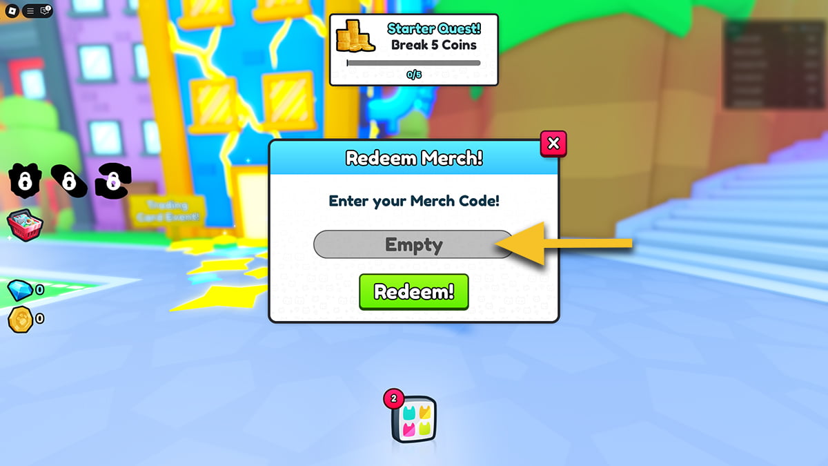 Image of the merch code redemption screen in the Roblox game Pet Simulator 99.