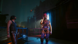 Cyberpunk 2077 Phantom Liberty - how to convince Lina Malina to do the BD: Lina outside her apartment in Dogtown.