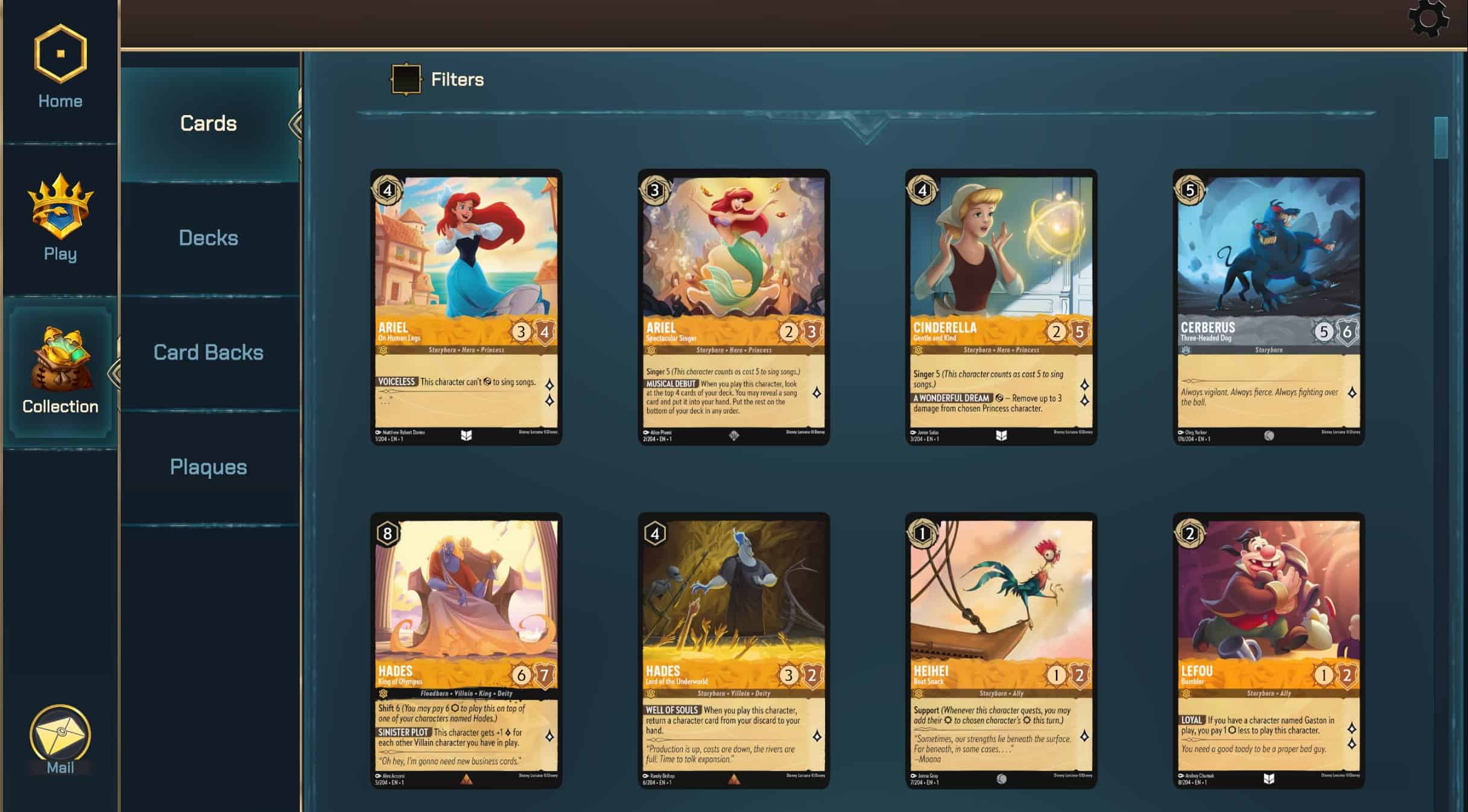 Screenshot of Pixelborn's cards collection screen