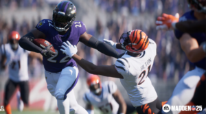 playing in purple running with ball in madden 25
