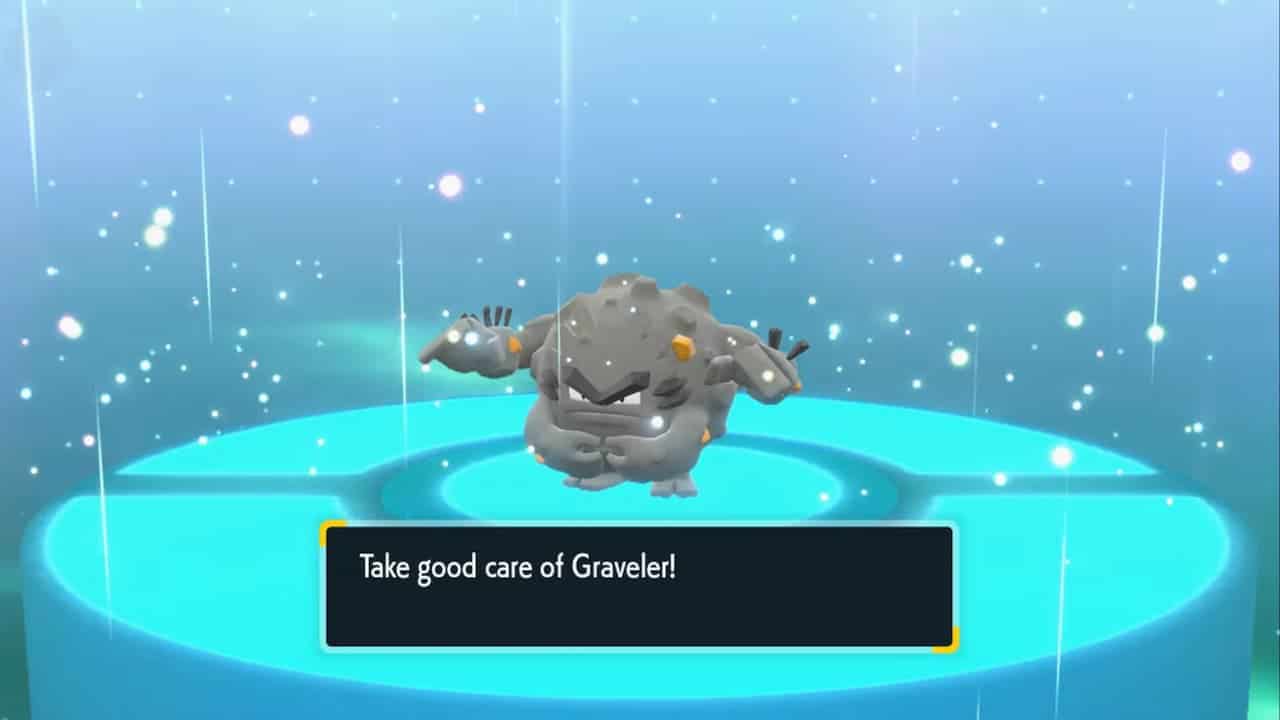 Alolan Graveler being traded in Pokemon Indigo Disk