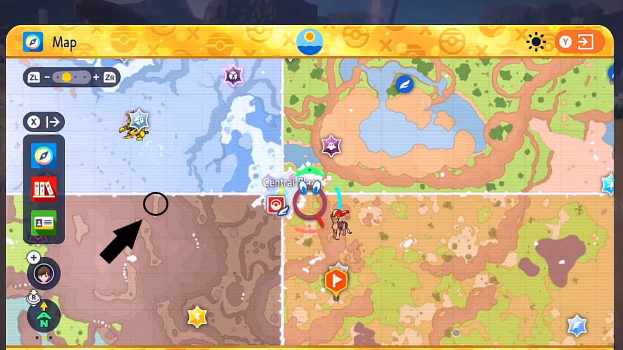 The Terarium map with the Chargestone Cavern circled for obtaining Metal Alloy.