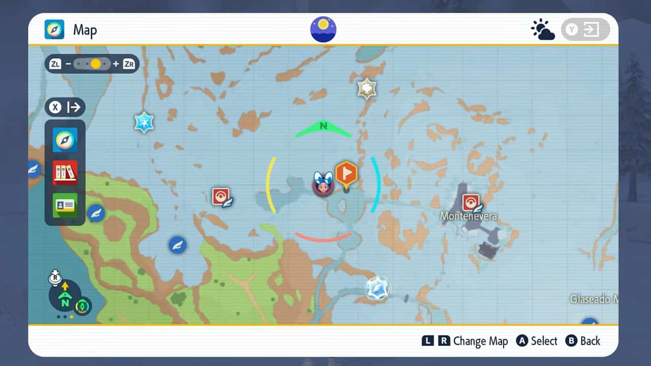 A screenshot of the Pokémon Indigo Disk map, highlighting Articuno's location.