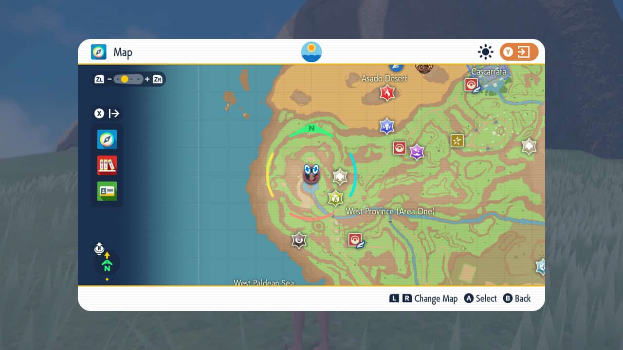 Pokemon Indigo Disk Raikou location: The location of Raikou on a map of Paldea