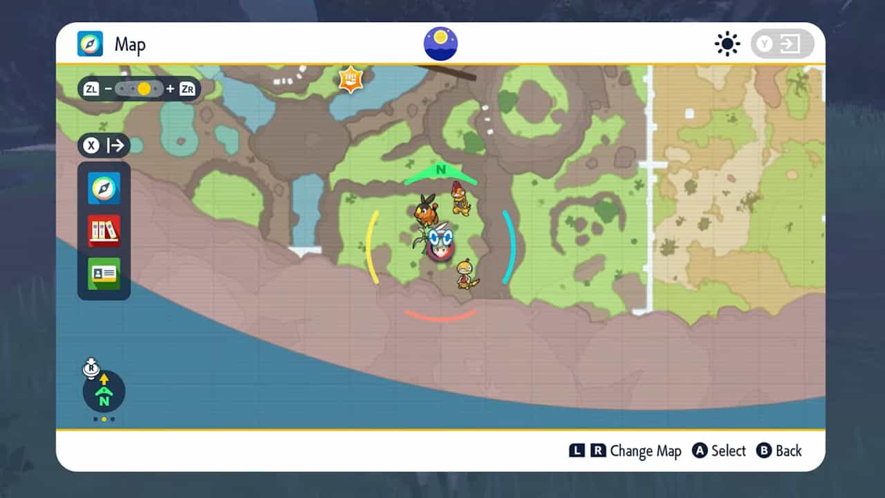 A screenshot of a map in a game showing the Pokémon Indigo Disk Tepig location.