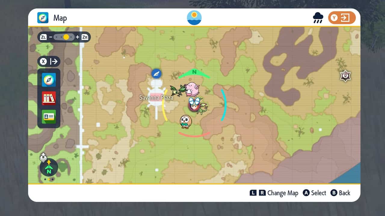 A screenshot of a Pokémon Indigo map showing the location of Rowlet.