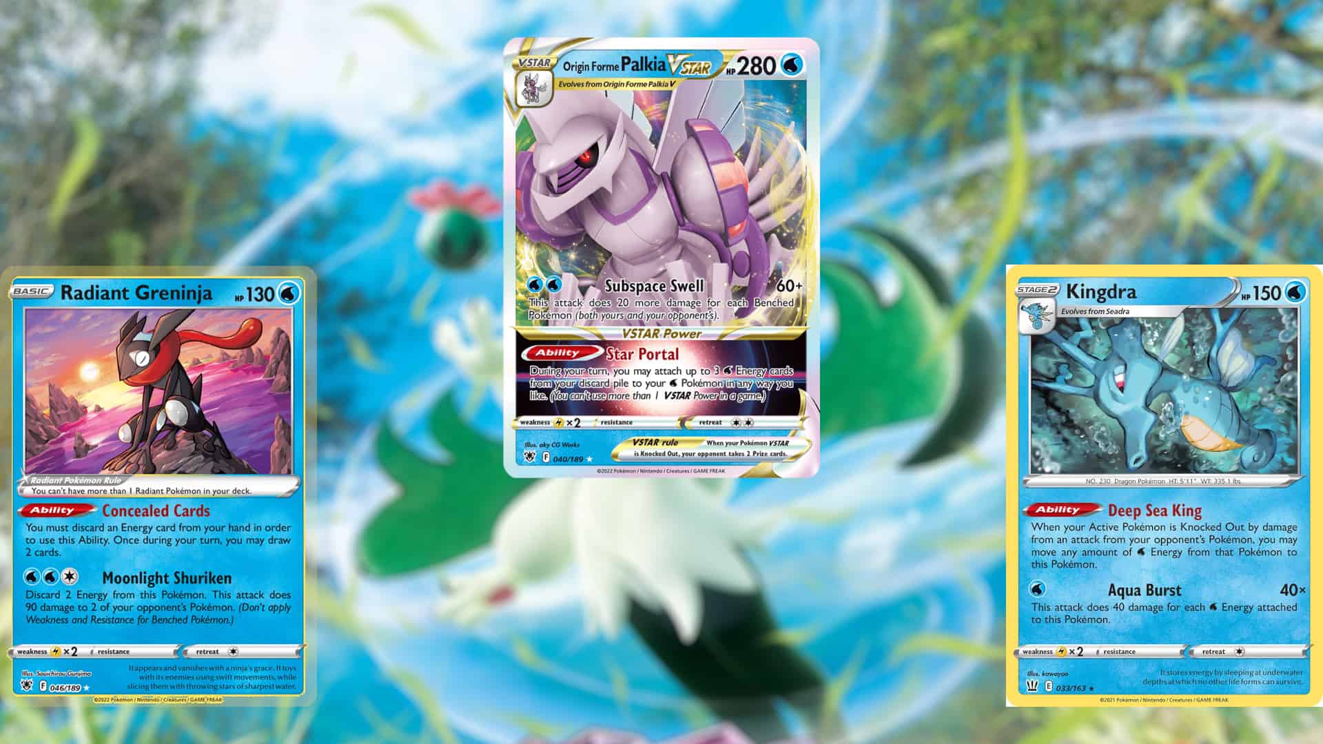 Picture of key cards from the Palkia VSTAR starter deck on Pokemon TCG Live