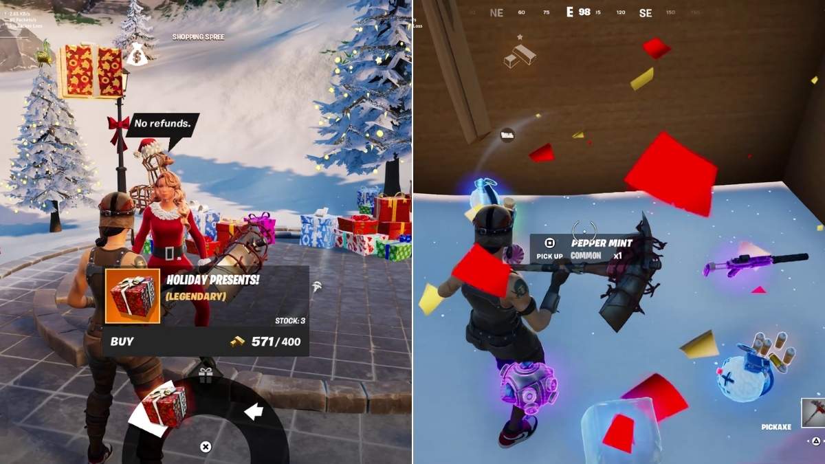 Purchasing and opening Presents item in Fortnite