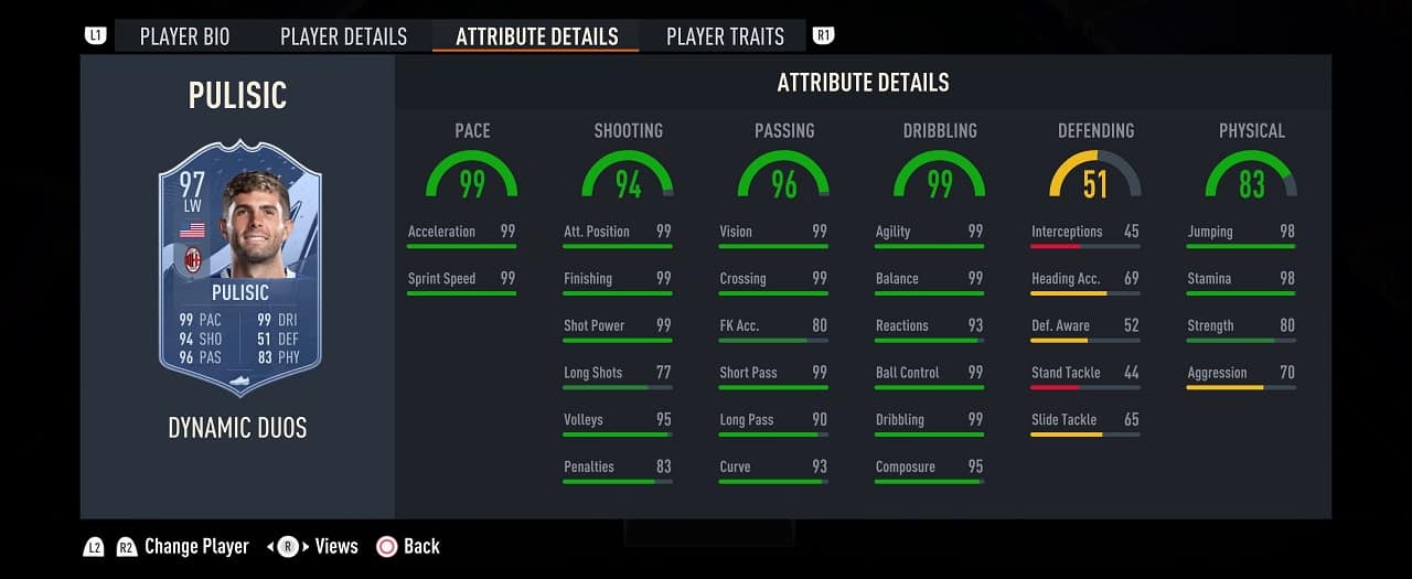 pulisic dynamic duos player profile fifa 23