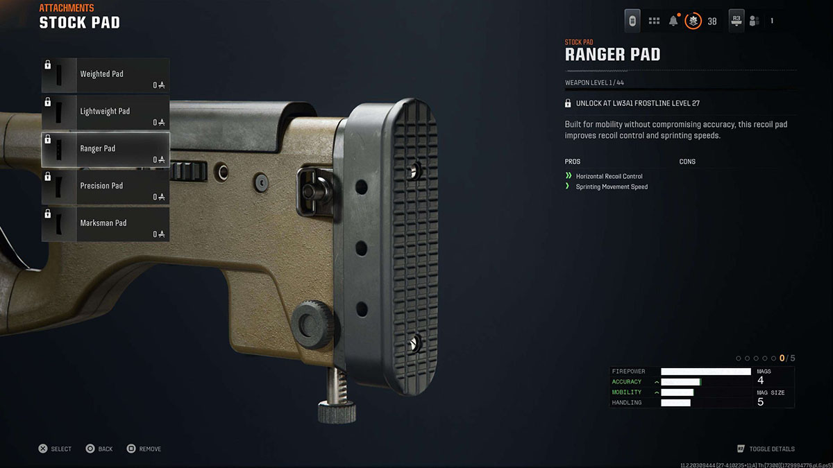 Call of Duty Black Ops 6 Ranger Pad attachment in Gunsmith