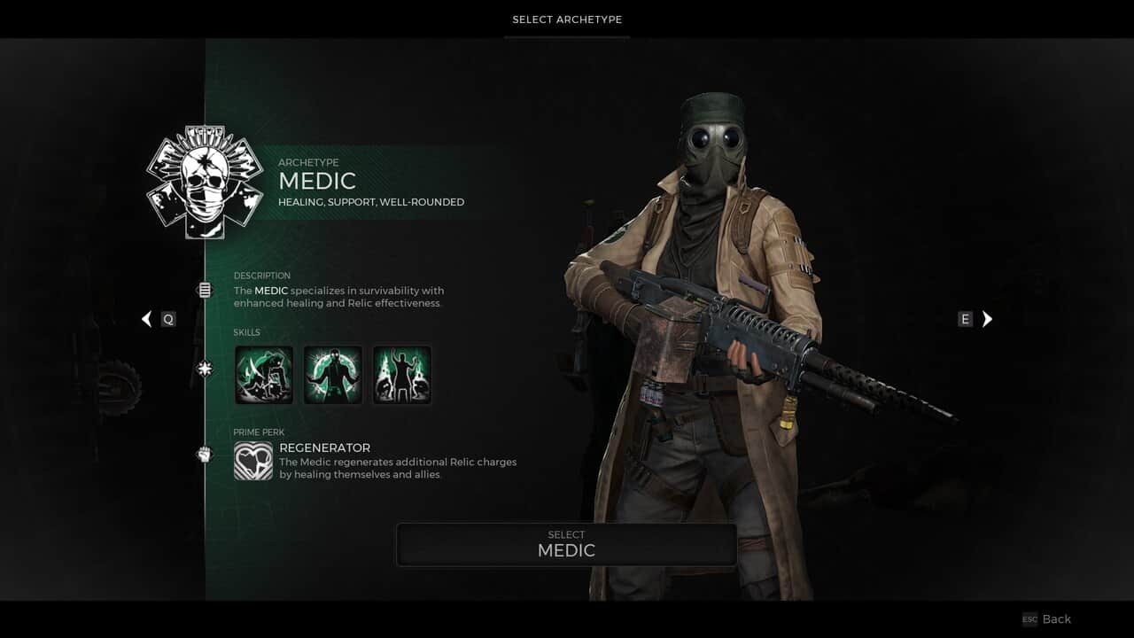 Remnant 2 Best Class: The Medic on the archetype selection screen.