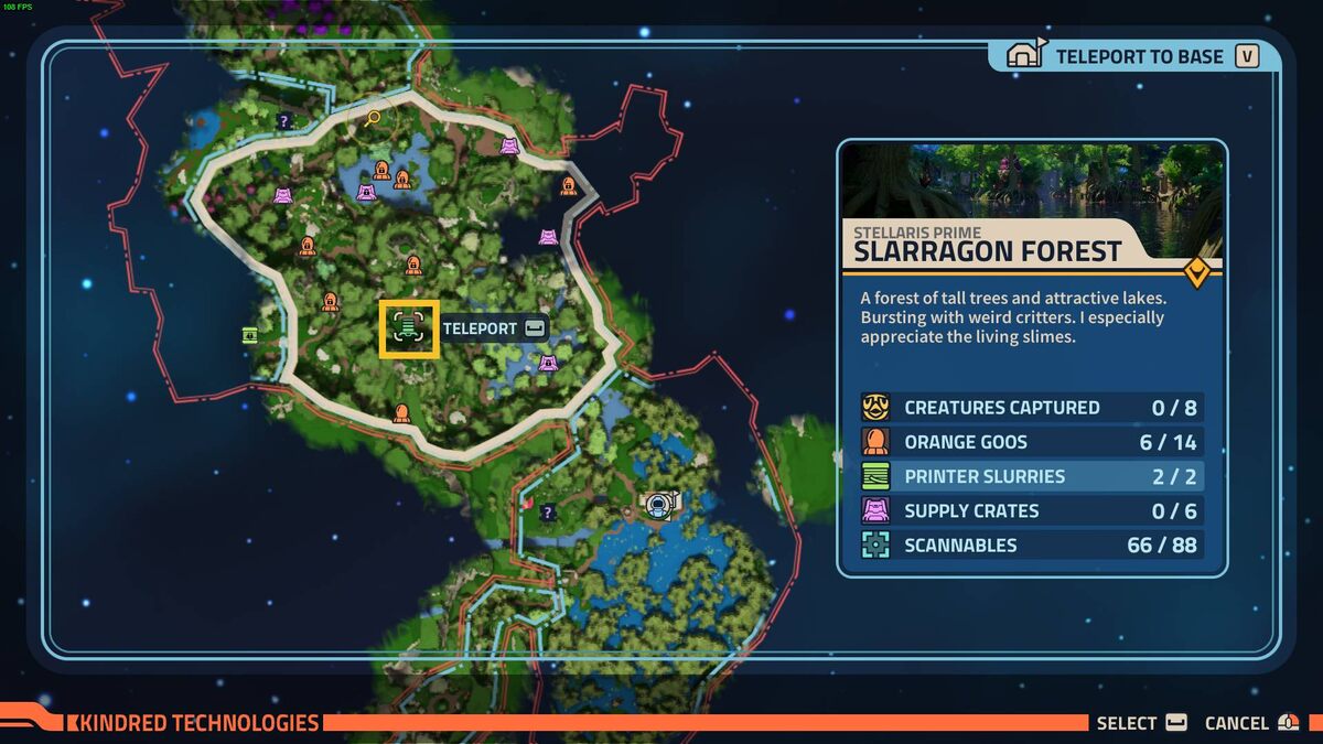 Revenge of the Savage Planet fast travel: planet map.