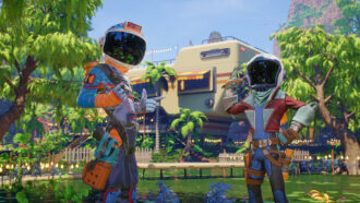 Revenge of the Savage Planet: two astronauts on a jungle planet.