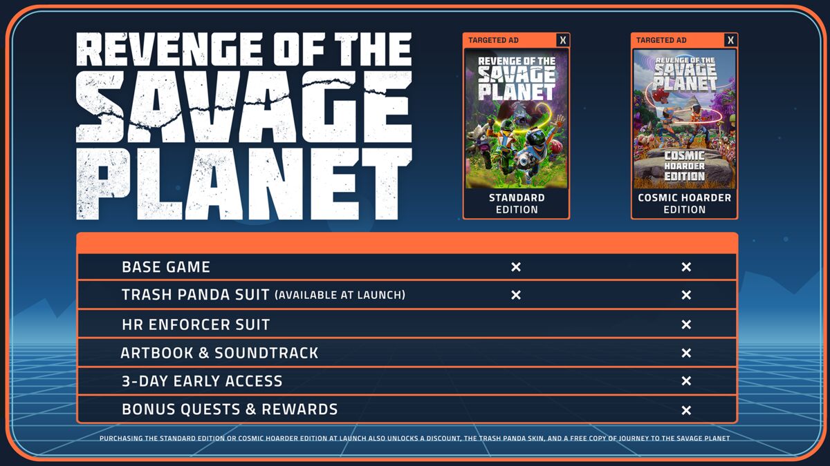 Revenge of the Savage Planet pre-order bonus: editions chart.