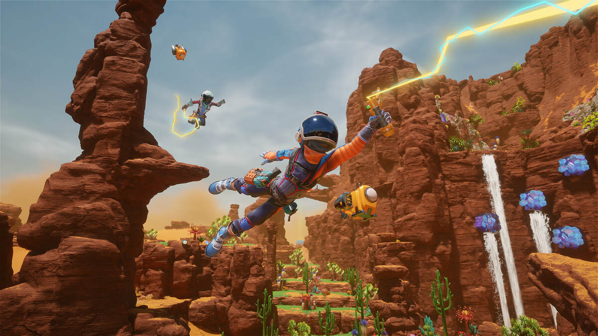 Revenge of the Savage Planet pre-order bonus: astronaut flying on an alien planet.