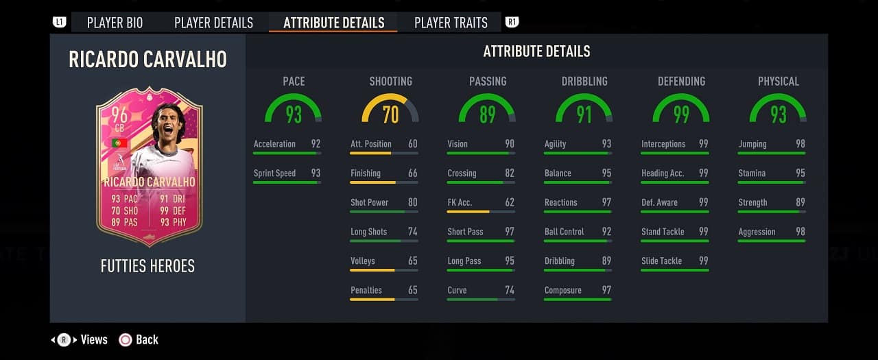 ricardo carvalho futties hero player profile fifa 23