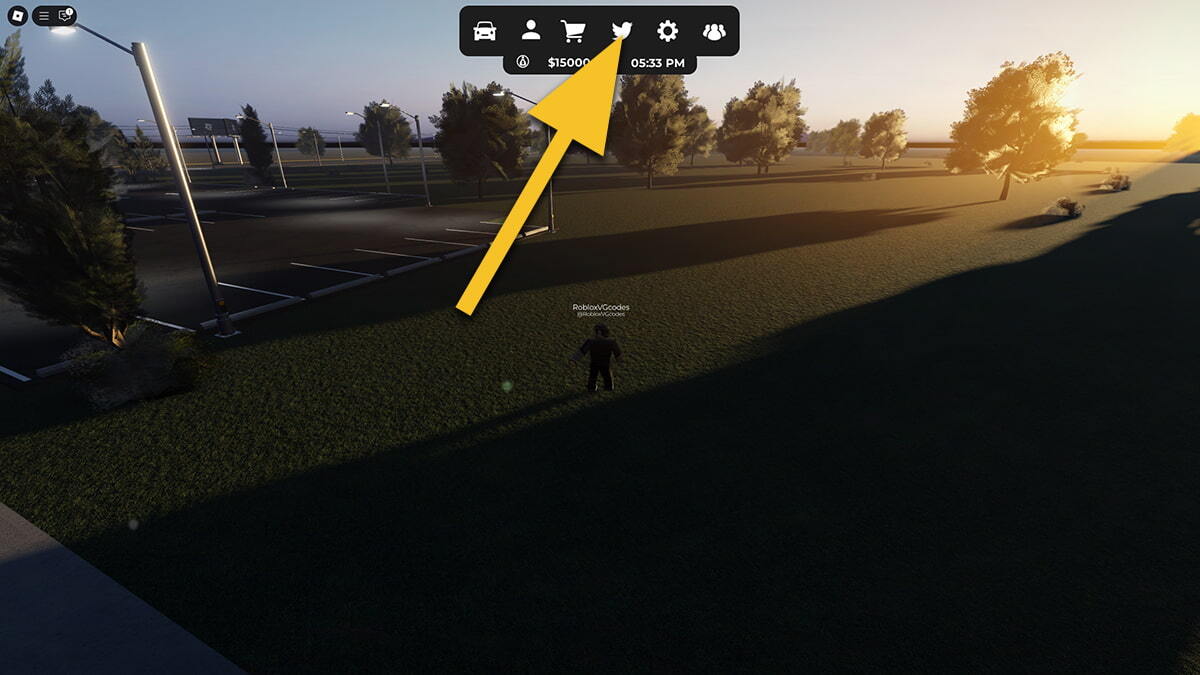 A yellow arrow points at a bird icon on top of the screen.