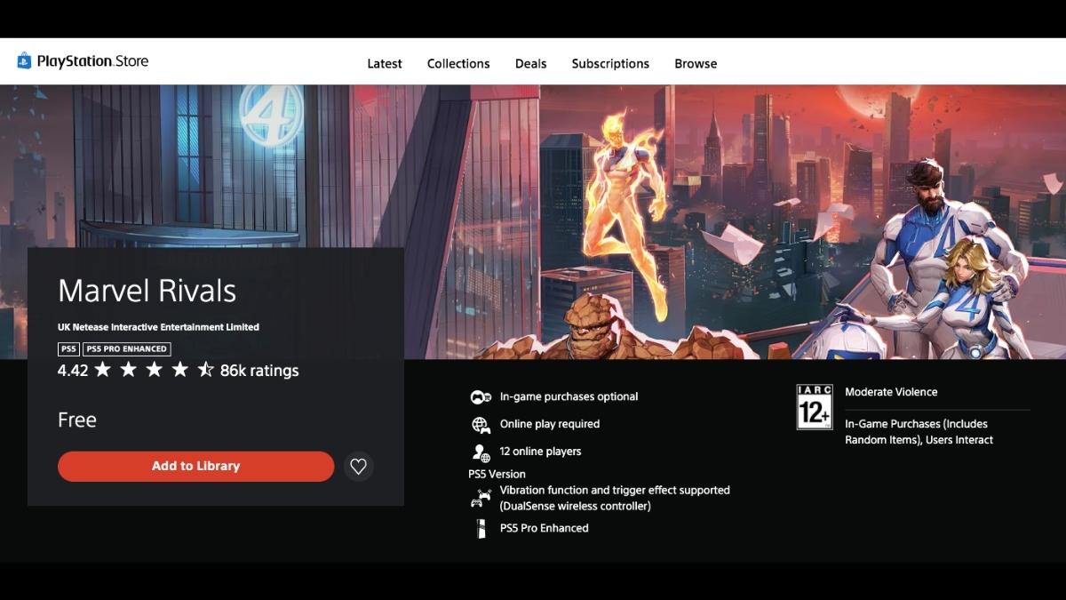 Marvel Rivals on PS5 store