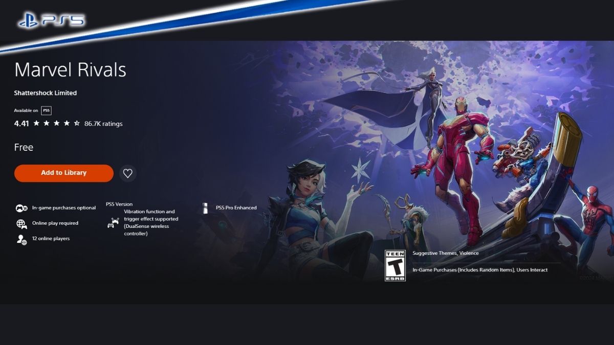 Marvel Rivals PS5 store page