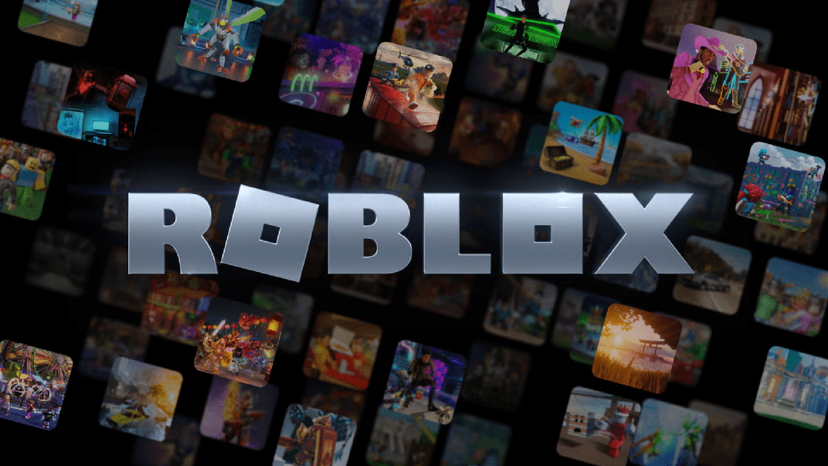 Promo image of Roblox games with a Roblox logo in the middle.