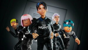 Image of Roblox characters in outfits for The Hunt: Mega Edition event.