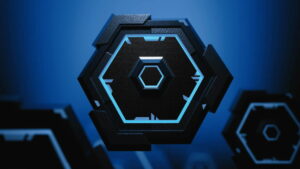 Image of the black Roblox logo on blue background for The Hunt: Mega Edition event.