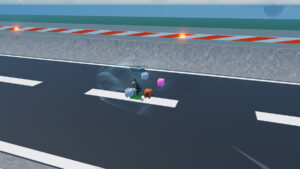 Image of the player skating down a road with their pets in Roller Training on Roblox.