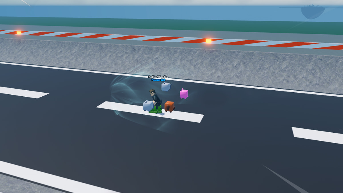 Image of the player skating down a road with their pets in Roller Training on Roblox.