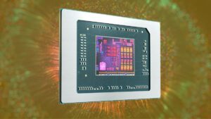 An image of a RYZEN 8000G cpu on a golden background.