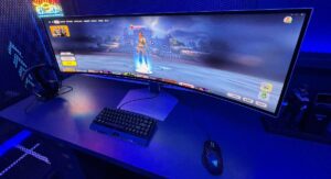 The release of the Samsung Odyssey OLED G9 gaming desk comes complete with a monitor and keyboard.