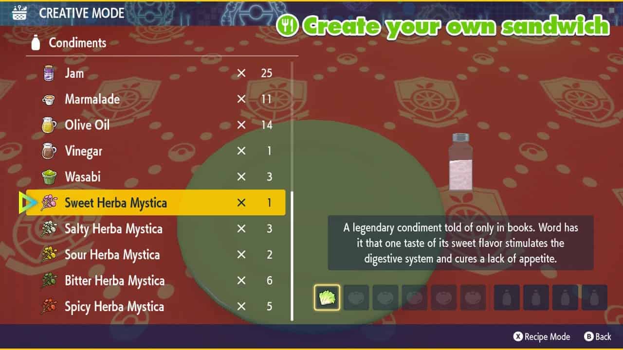 create your own sandwich ingredient sweet herba mystica in pokemon scarlet and violet